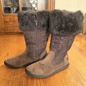 Coach Women's Brown Quilted Faux Fur Suede Leather Talen Boots Size 9.5 M